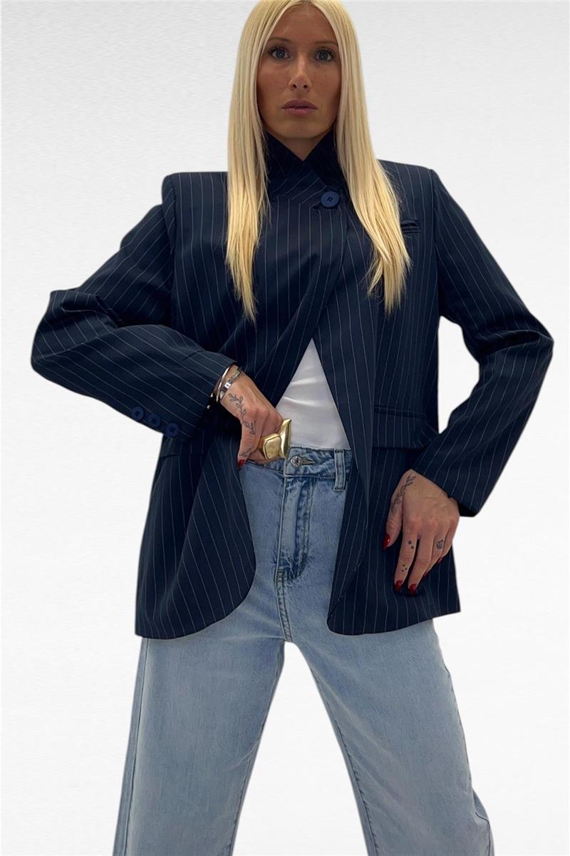 blazer con collo alla coreana icona gessata